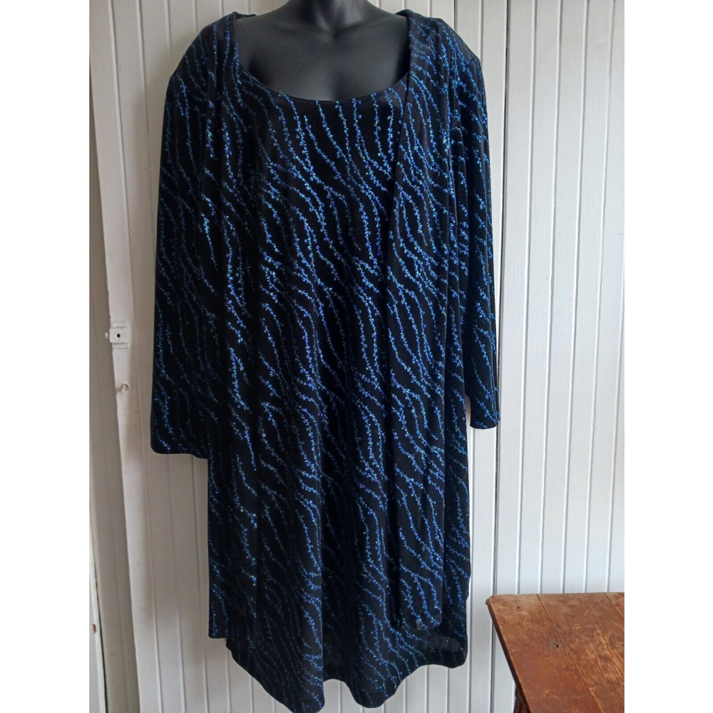 Social Circles Plus Blue Black Sparkly Velvet Dress 24W